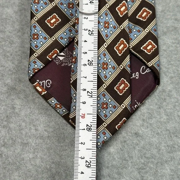 Oleg Cassini Silk Tie Brown Blue Geometric Foulard Classic Vintage - Picture 4 of 6